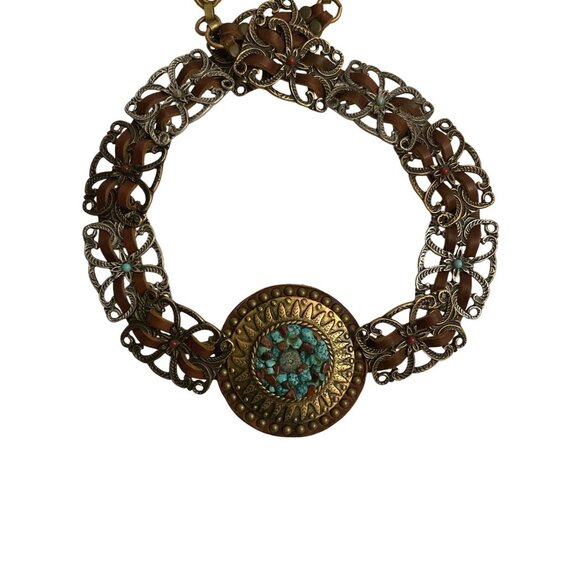 LeatherRock Leather Bronze & Turquoise Belt - Bohemian Luxe Western Adjusts M/L main image 8